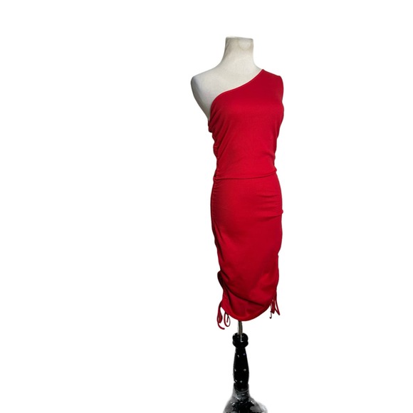 Shein red one shoulder ruched midi dress size 4 - Picture 8 of 12